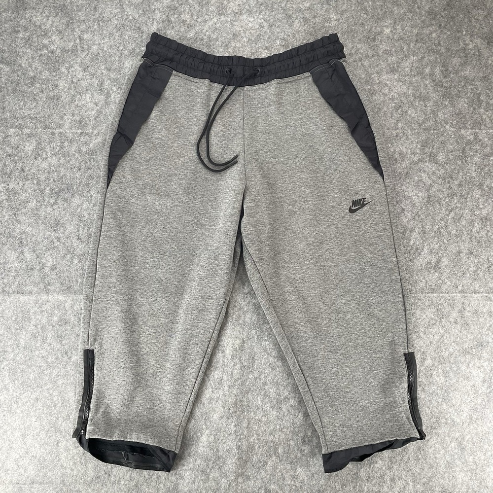 Nike Tech Fleece Cropped Pants Womens Large Gray Black Capri Sweats 831711-091